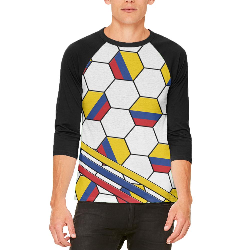 World Cup Colombia Soccer Ball Mens Raglan T Shirt Men's T-Shirts Old Glory 2XL White-Black