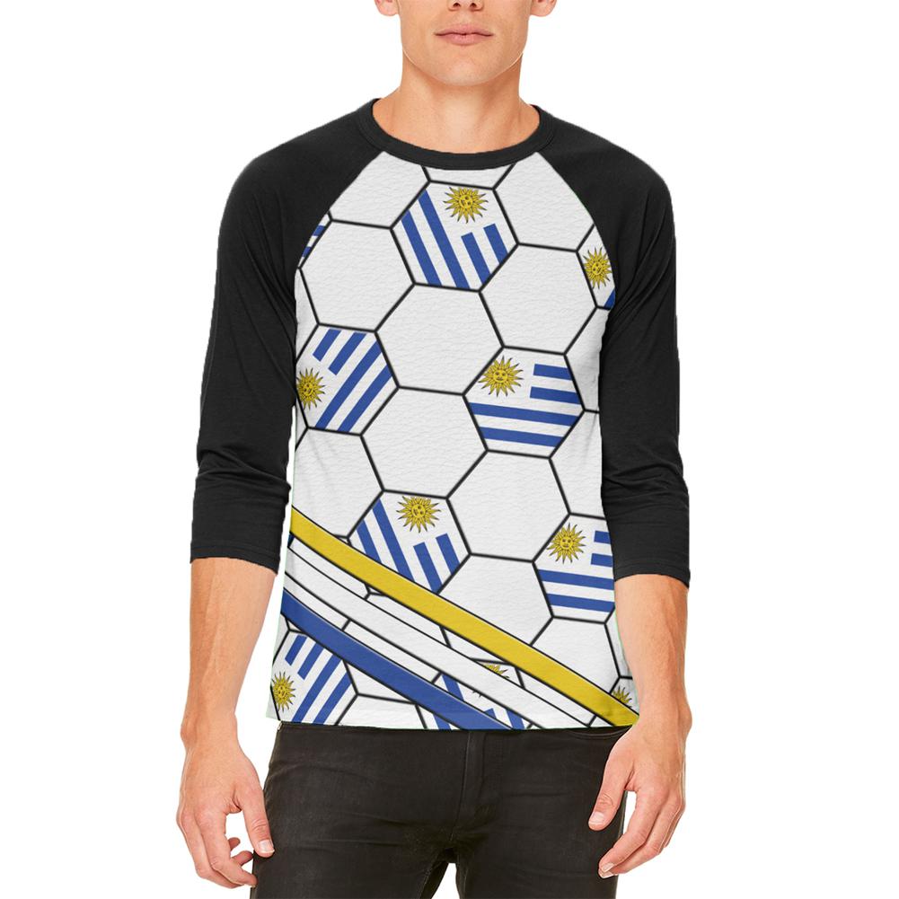 World Cup Uruguay Soccer Ball Mens Raglan T Shirt Men's T-Shirts Old Glory 2XL White-Black