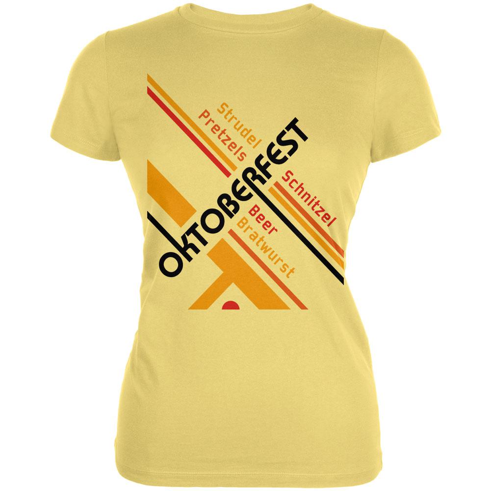 Oktoberfest Retro Vintage Poster Lines Juniors Soft T Shirt Juniors T-Shirts Old Glory LG Yellow
