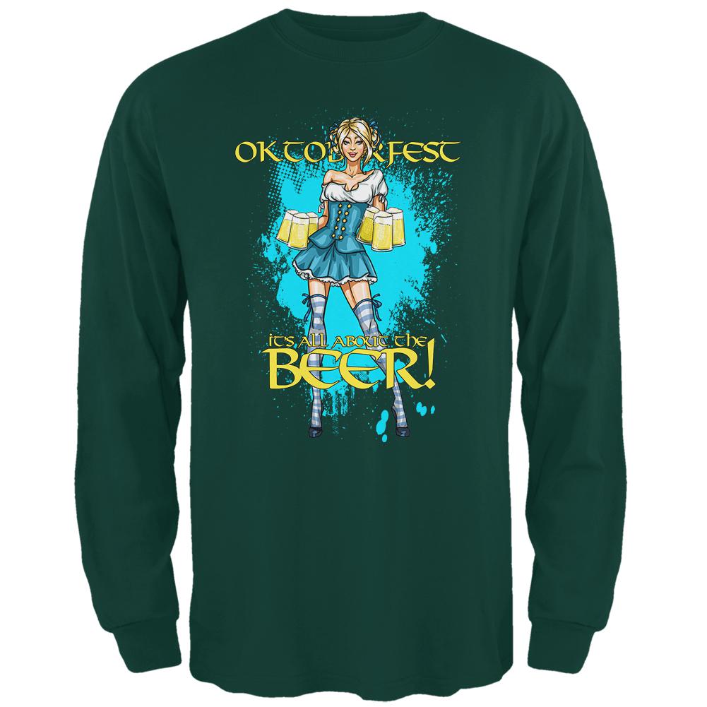 Oktoberfest All About The Beer Wench Mens Long Sleeve T Shirt Men's Long Sleeves Old Glory 2XL Forest Green