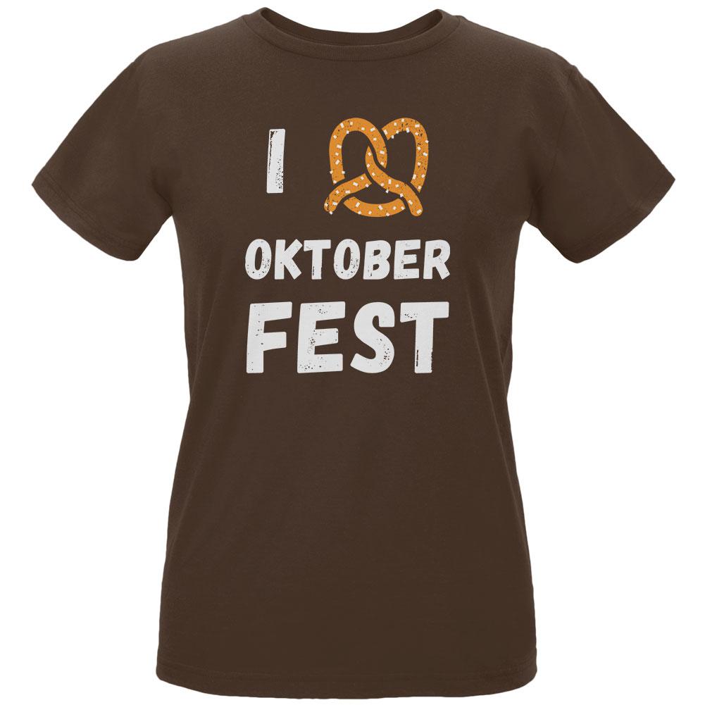 I Heart Love Pretzel Oktoberfest Womens Organic T Shirt Women's T-Shirts Old Glory LG Chocolate