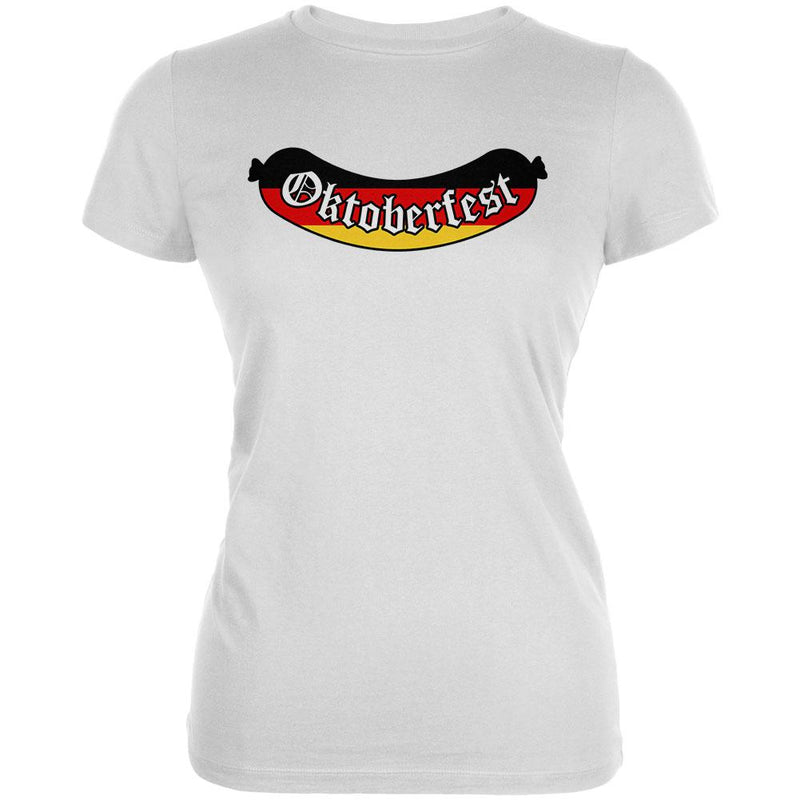 Oktoberfest Greman Flag Bratwurst Juniors Soft T Shirt Juniors T-Shirts Old Glory 2XL White