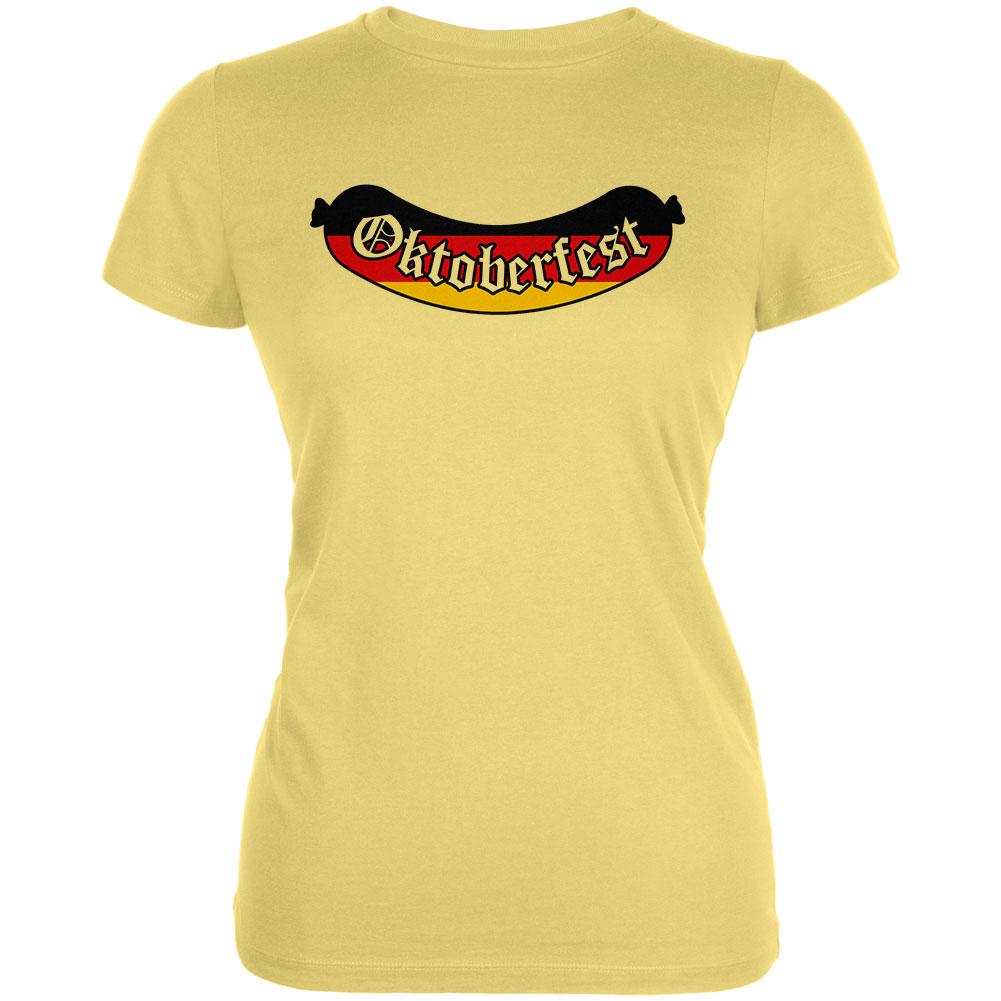 Oktoberfest Greman Flag Bratwurst Juniors Soft T Shirt Juniors T-Shirts Old Glory LG Yellow