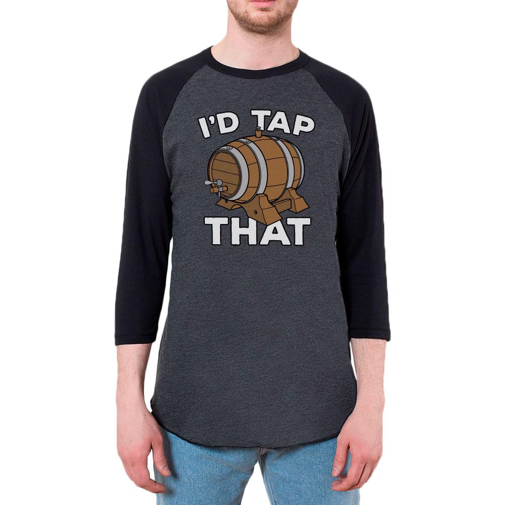 Oktoberfest I'd Tap That Keg Beer Mens Raglan T Shirt Men's T-Shirts Old Glory 2XL Heather Black-Black