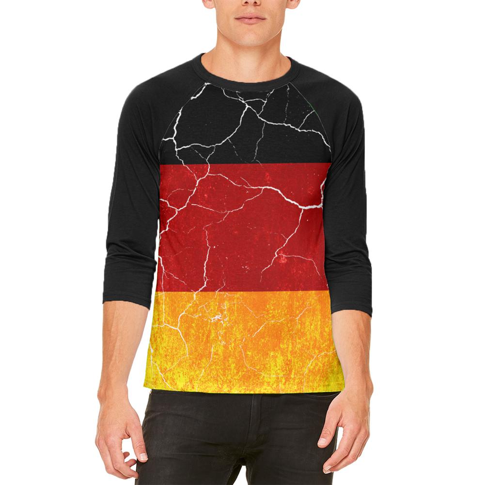 Oktoberfest Distressed Grunge German Flag Mens Raglan T Shirt Men's T-Shirts Old Glory 2XL White-Black