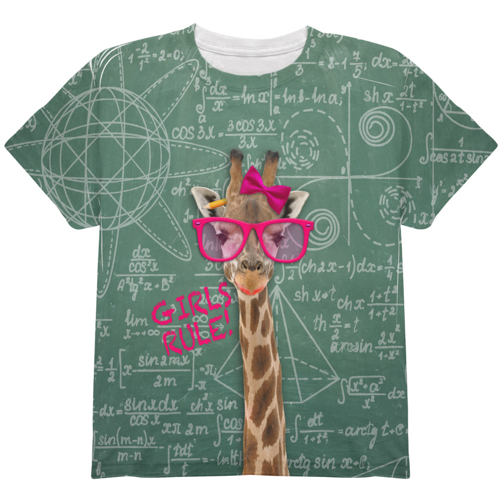 Giraffe Math Geek Girl Formulas All Over Youth T Shirt Youth T-Shirts Old Glory YLG Multi