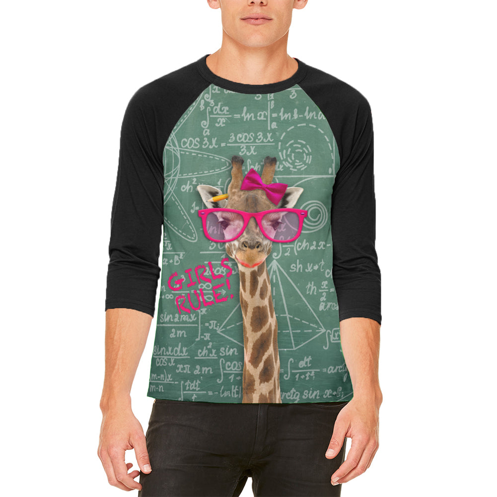 Giraffe Math Geek Girl Formulas Mens Raglan T Shirt Men's T-Shirts Old Glory LG White-Black