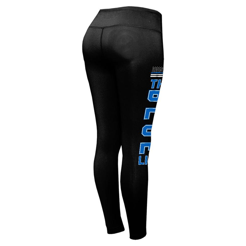Blue Lives Matter Thin Blue Line American Flag Womens Performance Leggings Women's Leggings Old Glory