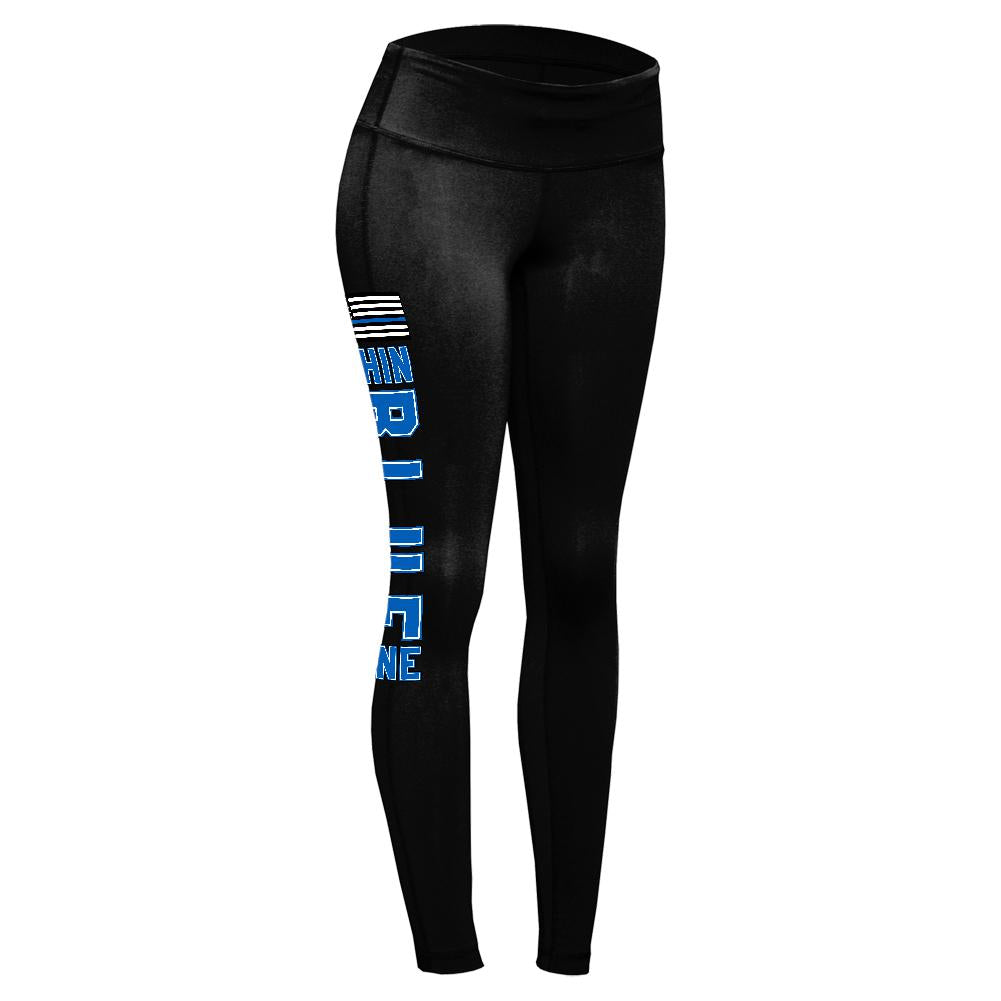 Blue Lives Matter Thin Blue Line American Flag Womens Performance Leggings Women's Leggings Old Glory SM Black