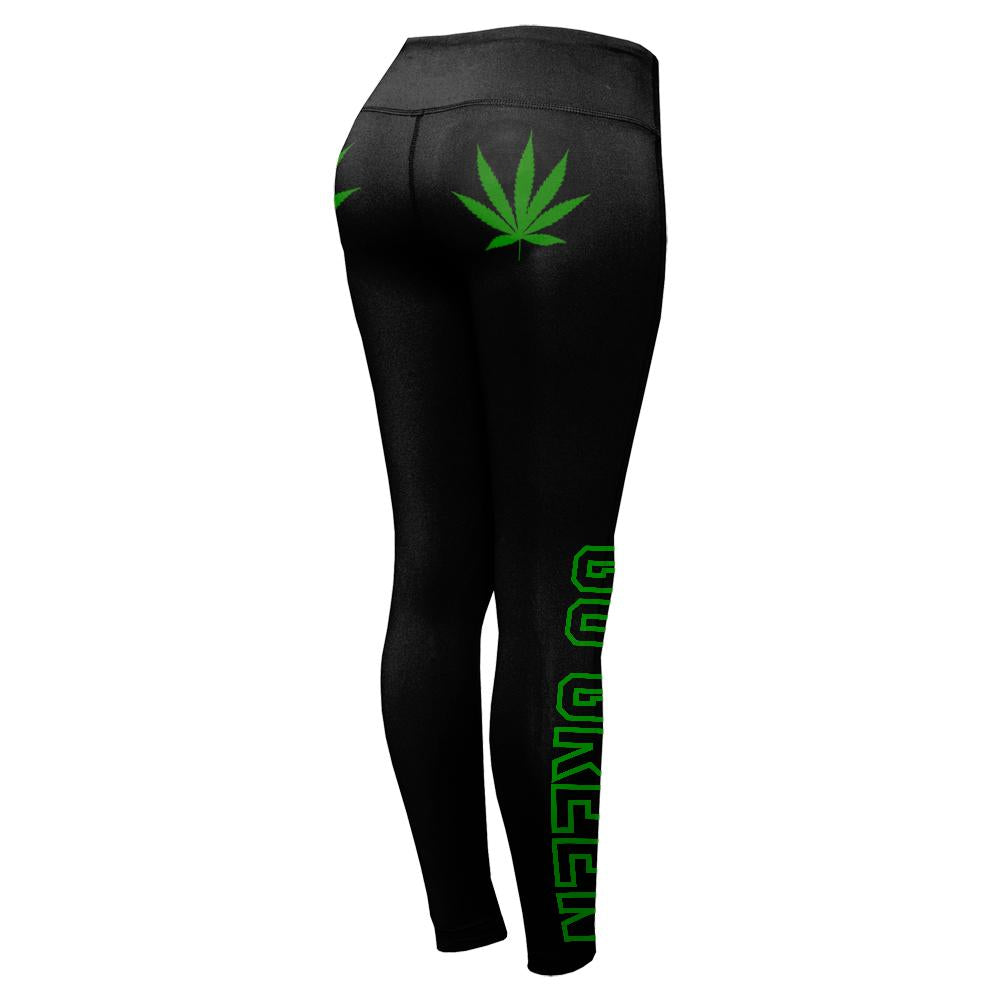 Go Green Weed Pot Leaf Womens Performance Leggings Women's Leggings Old Glory 2XL Black