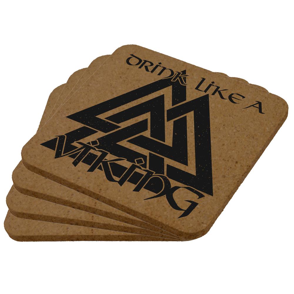 Drink Like A Viking Valknut Symbol Of Odin Square Cork Coaster (Set of 4) Coasters Old Glory OS Brown