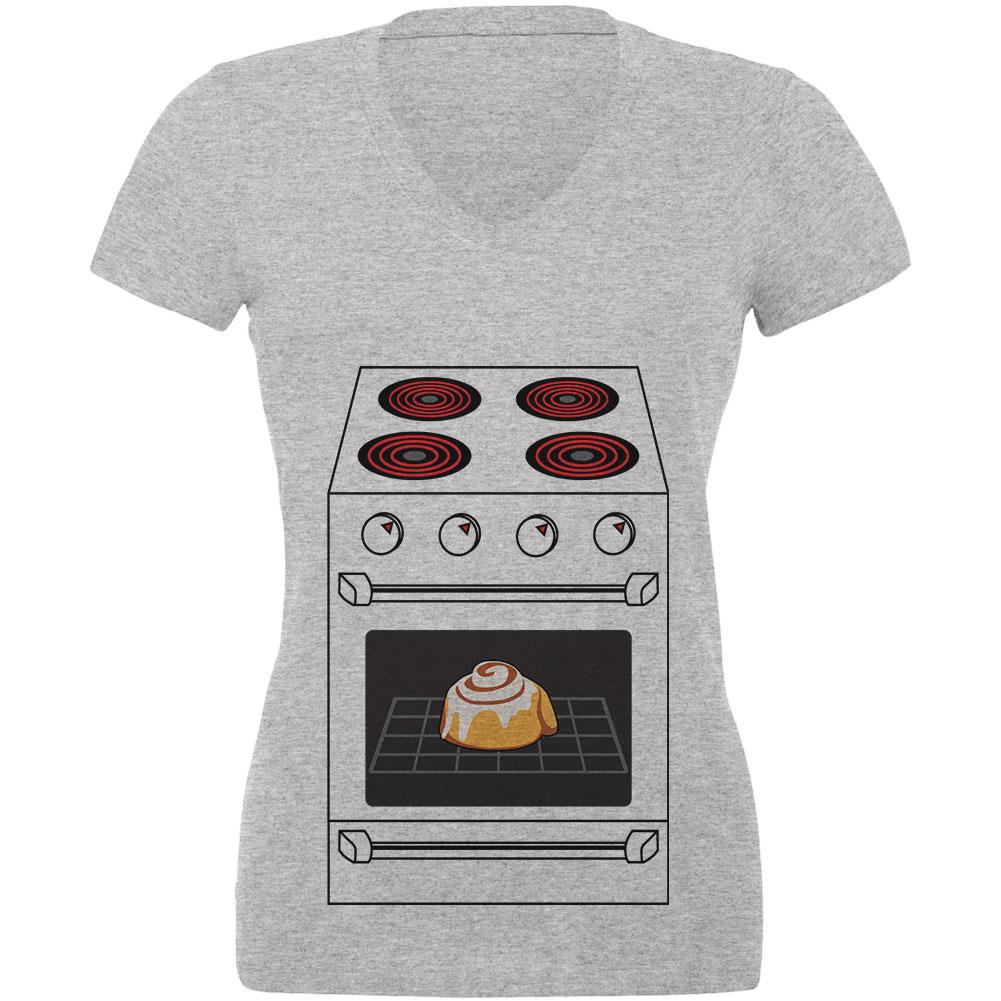 Halloween Costume Pregnant Bun in the Oven Juniors V-Neck T Shirt Juniors T-Shirts Old Glory 2XL Heather