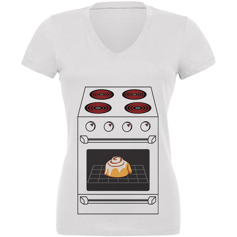 Halloween Costume Pregnant Bun in the Oven Juniors V-Neck T Shirt Juniors T-Shirts Old Glory 2XL White