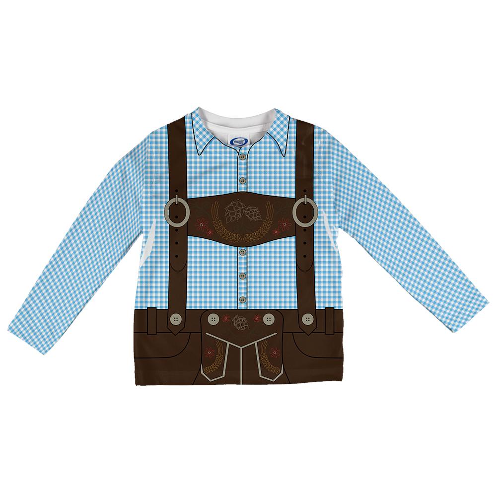 Oktoberfest Lederhosen Costume Brown Suspenders Blue Plaid Toddler Long Sleeve T Shirt Toddler Long Sleeves Old Glory 3T Multi