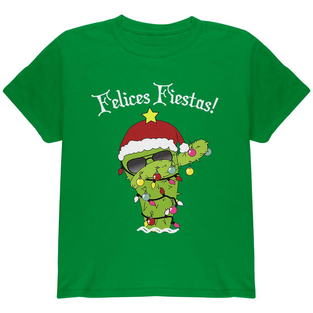 Christmas Dabbing Cactus Felices Fiestas Happy Holidays Youth T Shirt Youth T-Shirts Old Glory LG Green