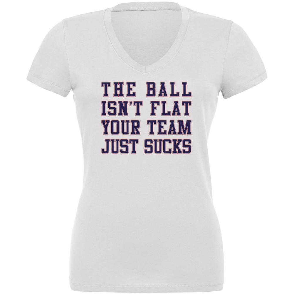 Deflategate Your Team Sucks Juniors V-Neck T Shirt Juniors T-Shirts Old Glory 2XL White