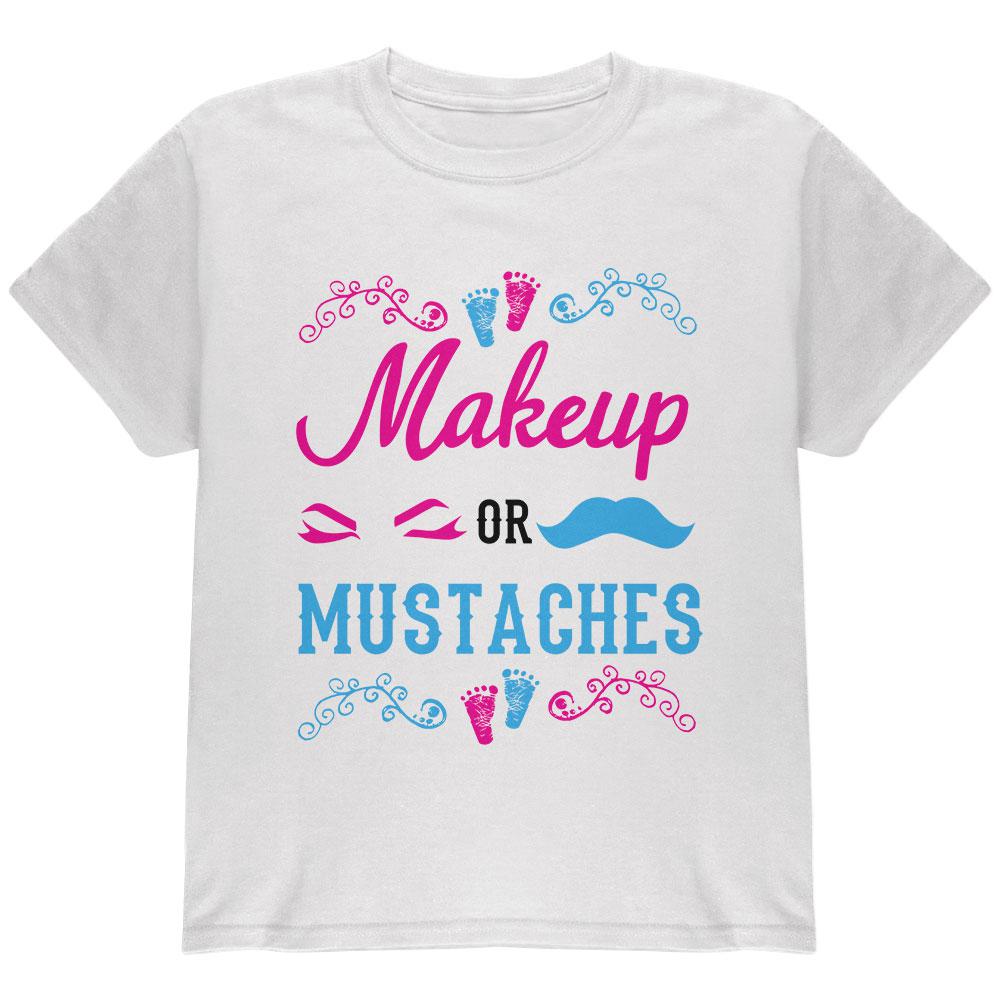 Gender Reveal Makeup Or Mustaches Youth T Shirt Youth T-Shirts Old Glory LG White