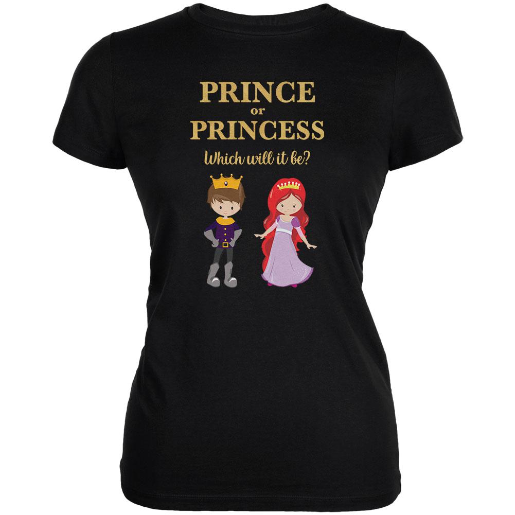 Gender Reveal Prince Or Princess Juniors Soft T Shirt Juniors T-Shirts Old Glory 2XL Black