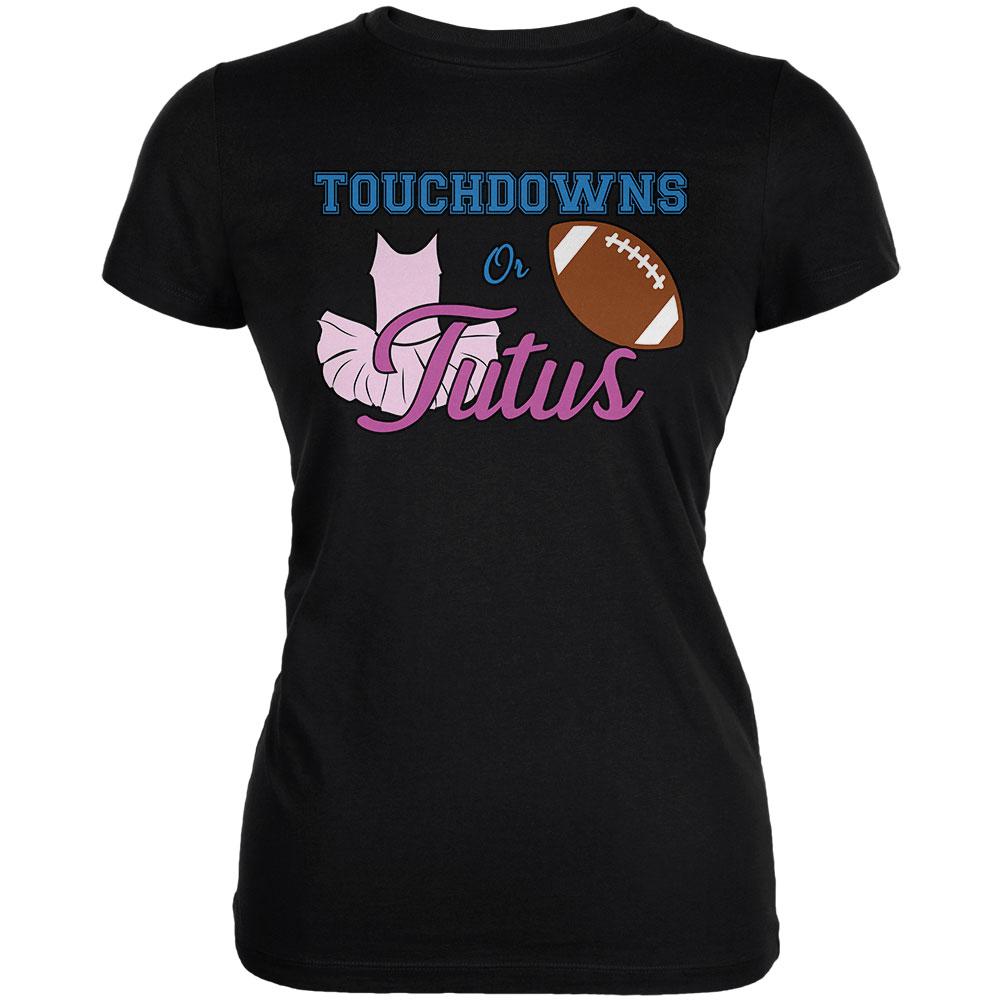 Gender Reveal Touchdowns or Tutus Ballerina Football Juniors Soft T Shirt Juniors T-Shirts Old Glory 2XL Black