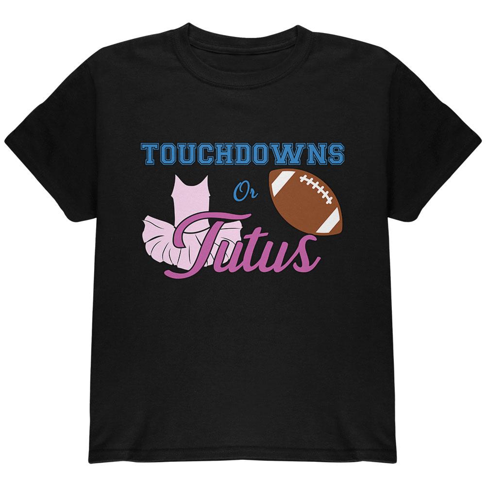 Gender Reveal Touchdowns or Tutus Ballerina Football Youth T Shirt Youth T-Shirts Old Glory LG Black