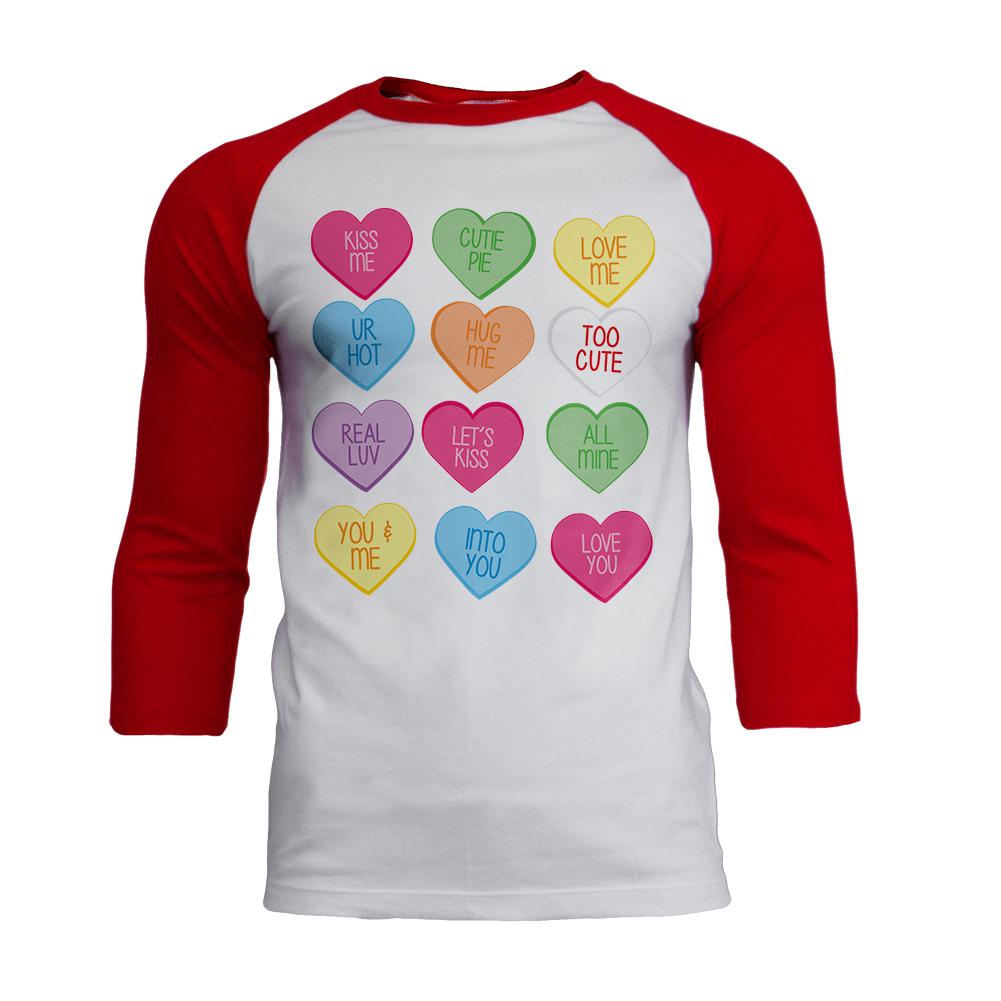 Valentine's Day - Candy Hearts Mens Soft Raglan T Shirt Men's T-Shirts Old Glory 2XL White
