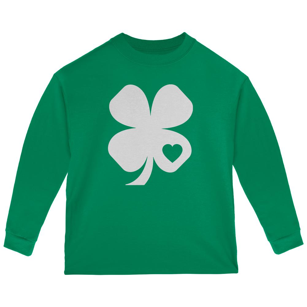 St. Patricks Day Shamrock Heart Toddler Long Sleeve T Shirt Toddler Long Sleeves Old Glory 2T Green
