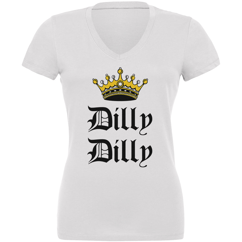 Dilly Dilly Crown Olde English Juniors V-Neck T Shirt Juniors T-Shirts Old Glory 2XL White