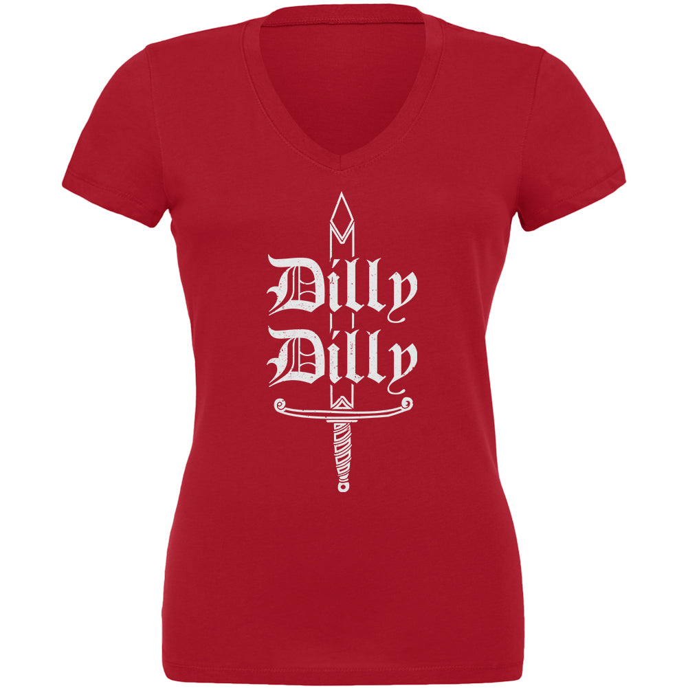 Dilly Dilly Sword Olde English Juniors V-Neck T Shirt Juniors T-Shirts Old Glory 2XL Red