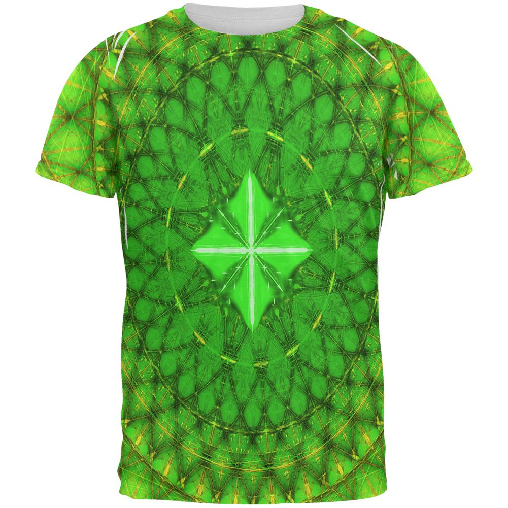 St Patrick's Day Shamrock Fractal Mandala All Over Mens T Shirt Men's T-Shirts Old Glory 2XL Multi
