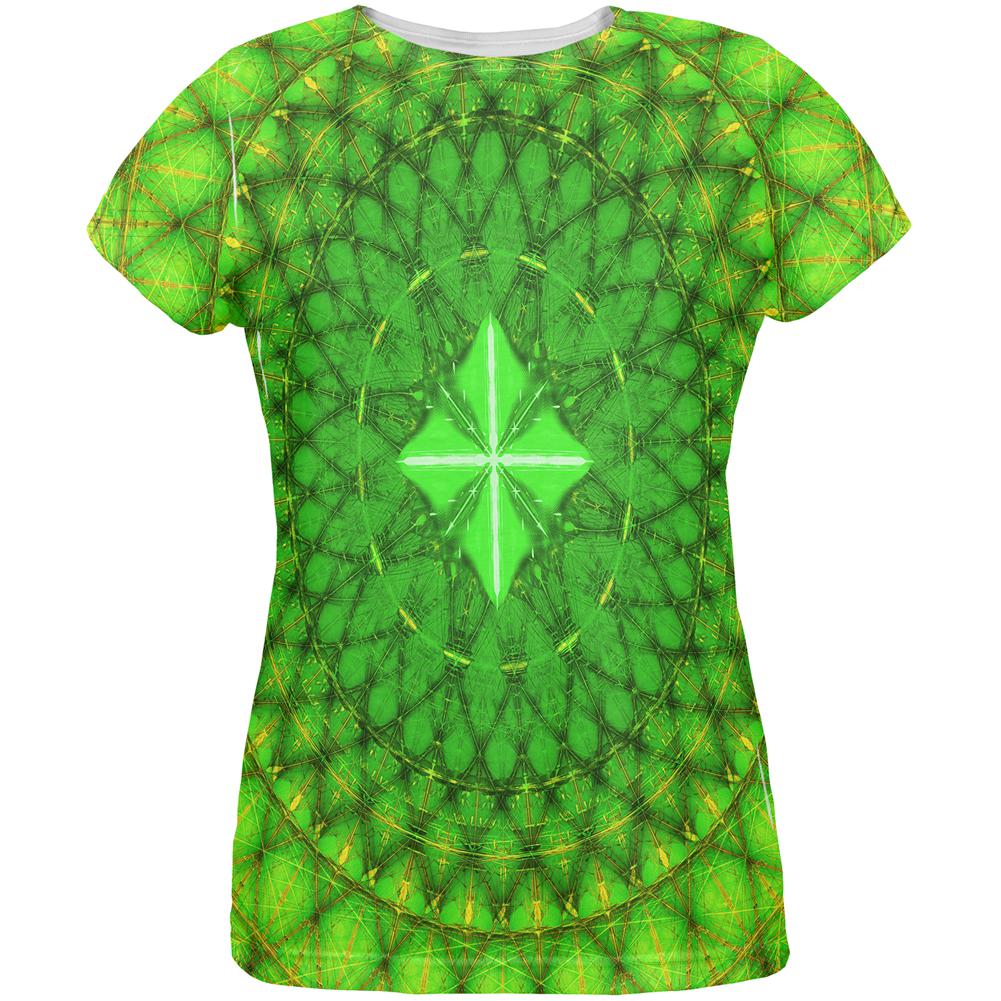 St Patrick's Day Shamrock Fractal Mandala All Over Womens T Shirt Women's T-Shirts Old Glory 2XL Multi