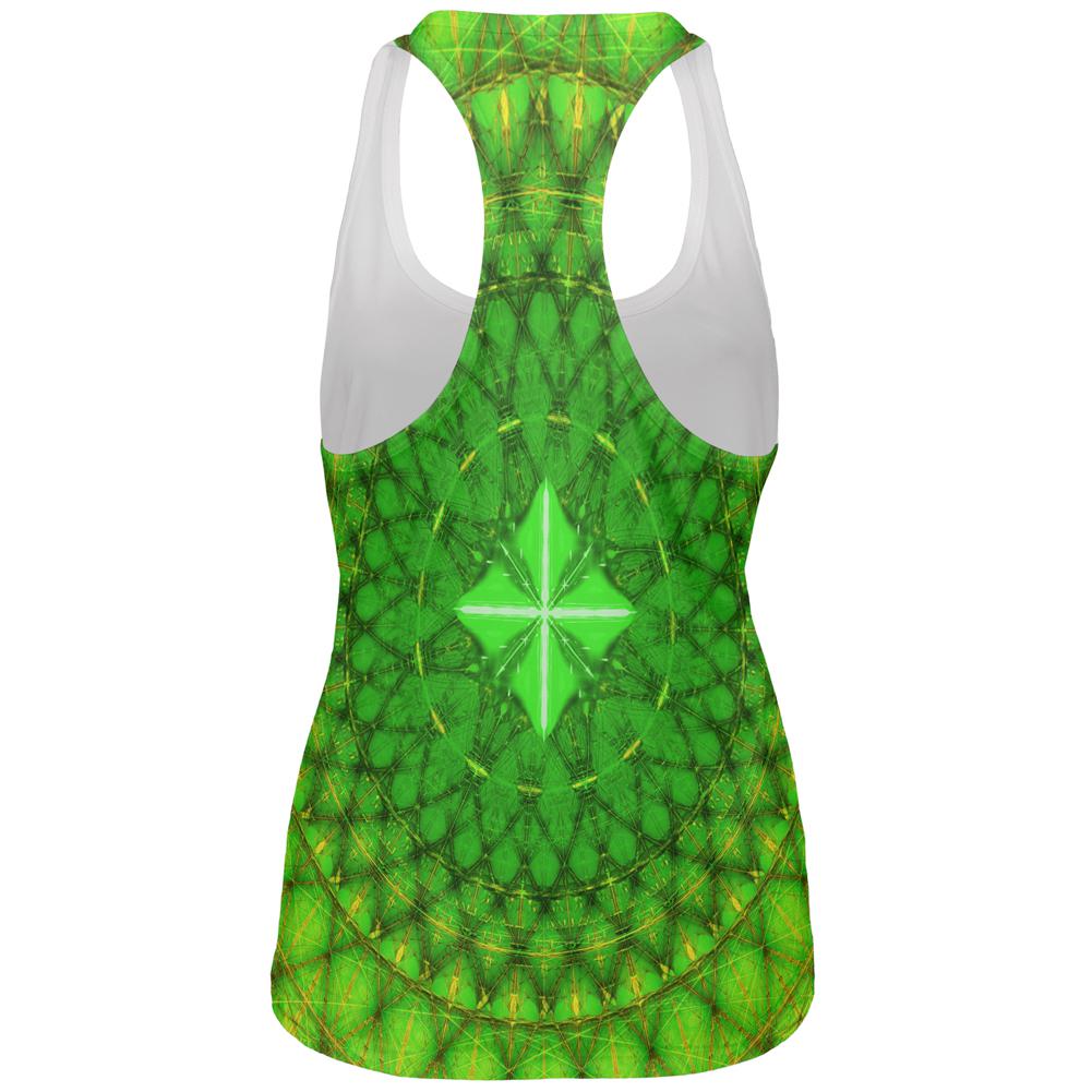 St Patrick's Day Shamrock Fractal Mandala All Over Womens Work Out Tank Top Women's Tank Tops Old Glory