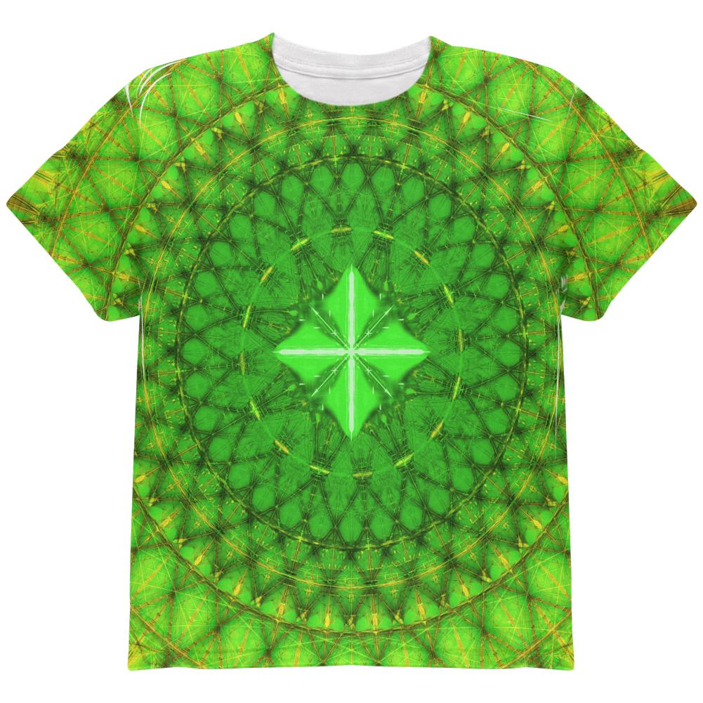 St Patrick's Day Shamrock Fractal Mandala All Over Youth T Shirt Youth T-Shirts Old Glory LG Multi