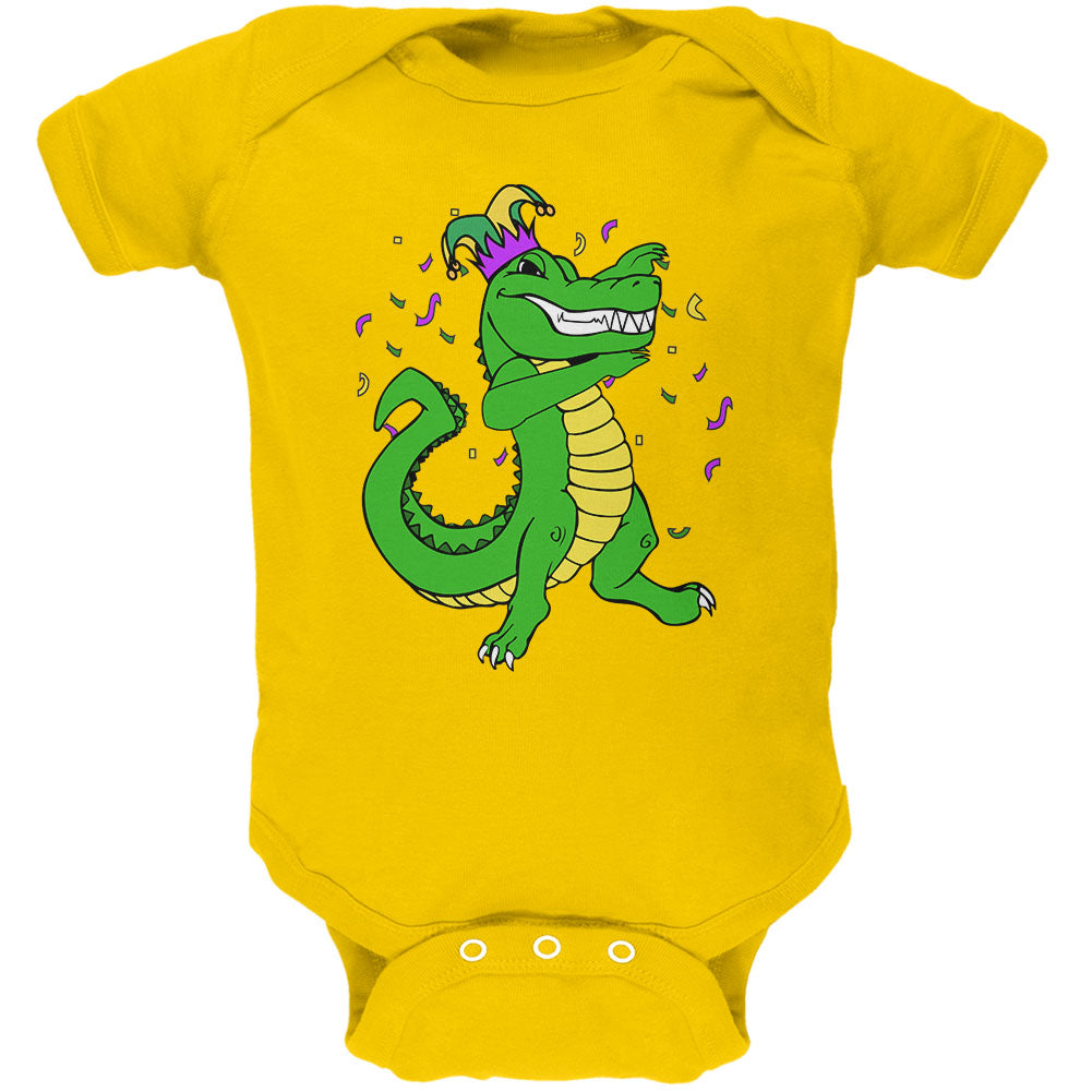 Mardi Gras Dabbing Alligator Jester Soft Twins Baby One Piece Baby One Piece global 12-18M Yellow