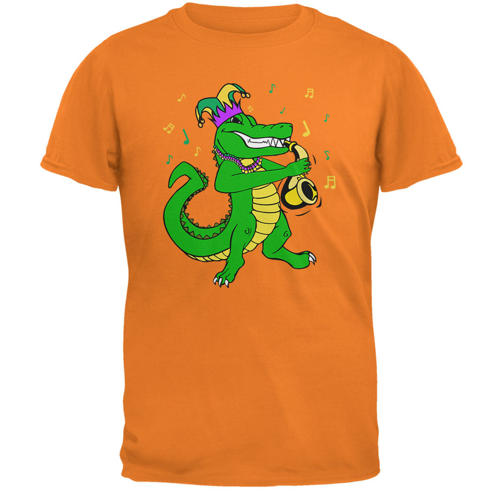 Mardi Gras Alligator Playing Saxaphone Jester Jazz Mens T Shirt Men's T-Shirts global 2XL Orange