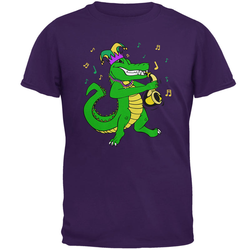 Mardi Gras Alligator Playing Saxaphone Jester Jazz Mens T Shirt Men's T-Shirts global 2XL Purple