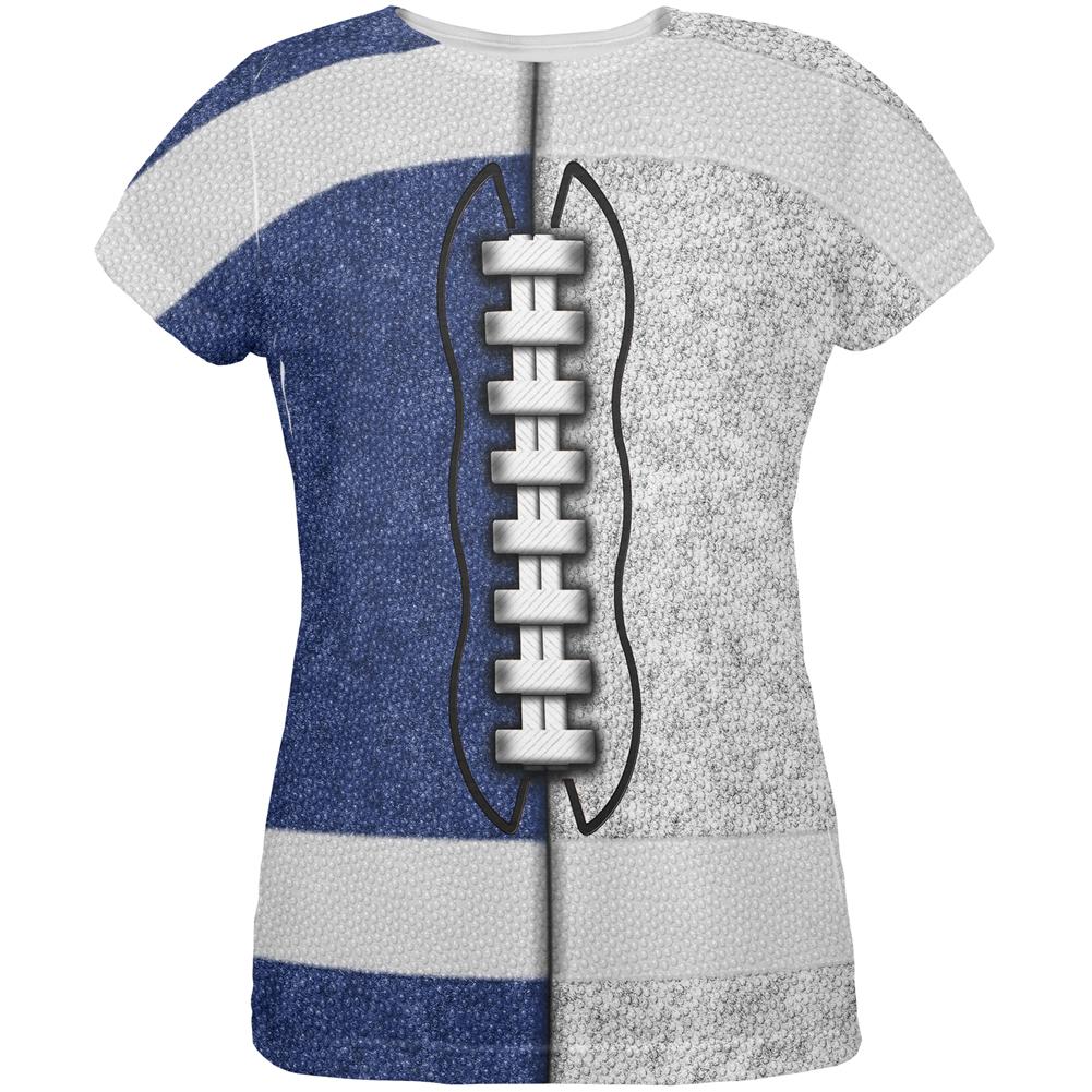 Fantasy Football Team Blue and White All Over Womens T Shirt Women's T-Shirts Old Glory 2XL Multi