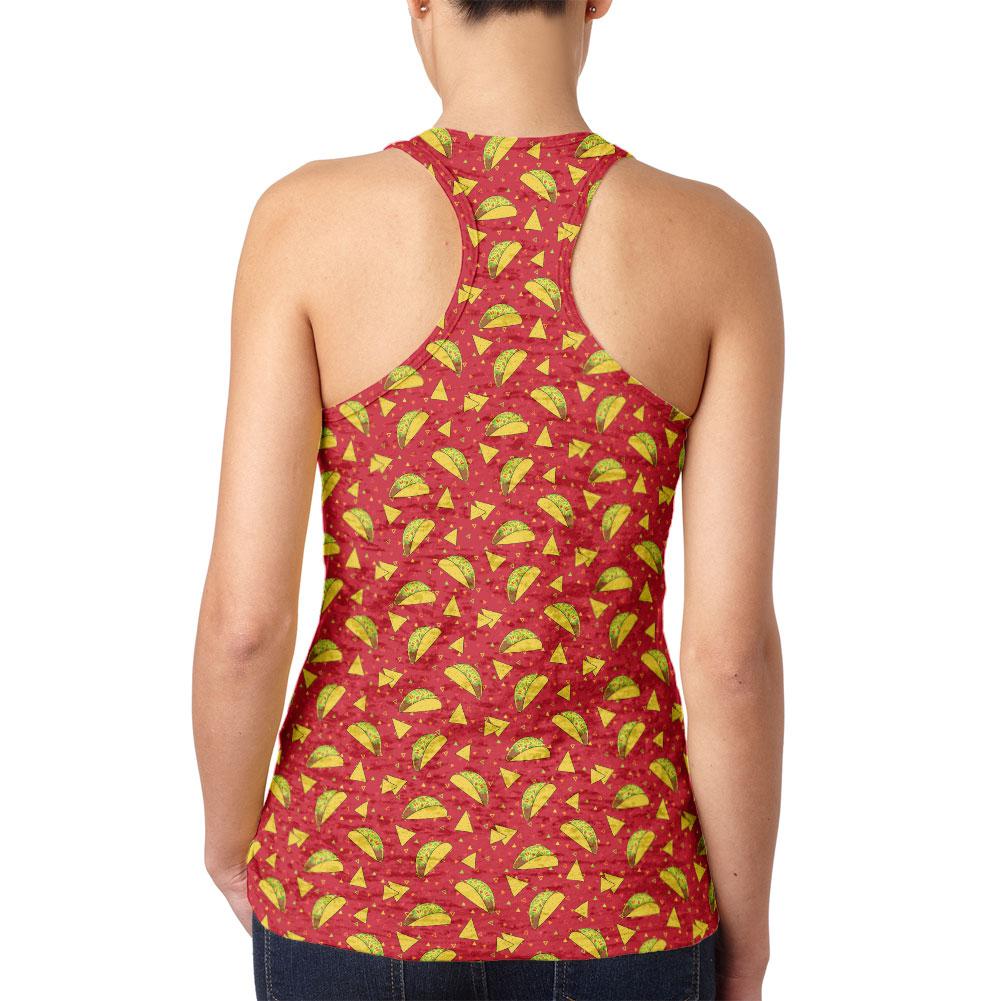 Cinco de Mayo Taco Tortilla Repeat Pattern Juniors Burnout Racerback Tank Top Juniors Tank Tops Old Glory