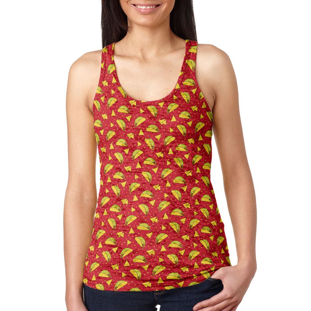 Cinco de Mayo Taco Tortilla Repeat Pattern Juniors Burnout Racerback Tank Top Juniors Tank Tops Old Glory 2XL Red