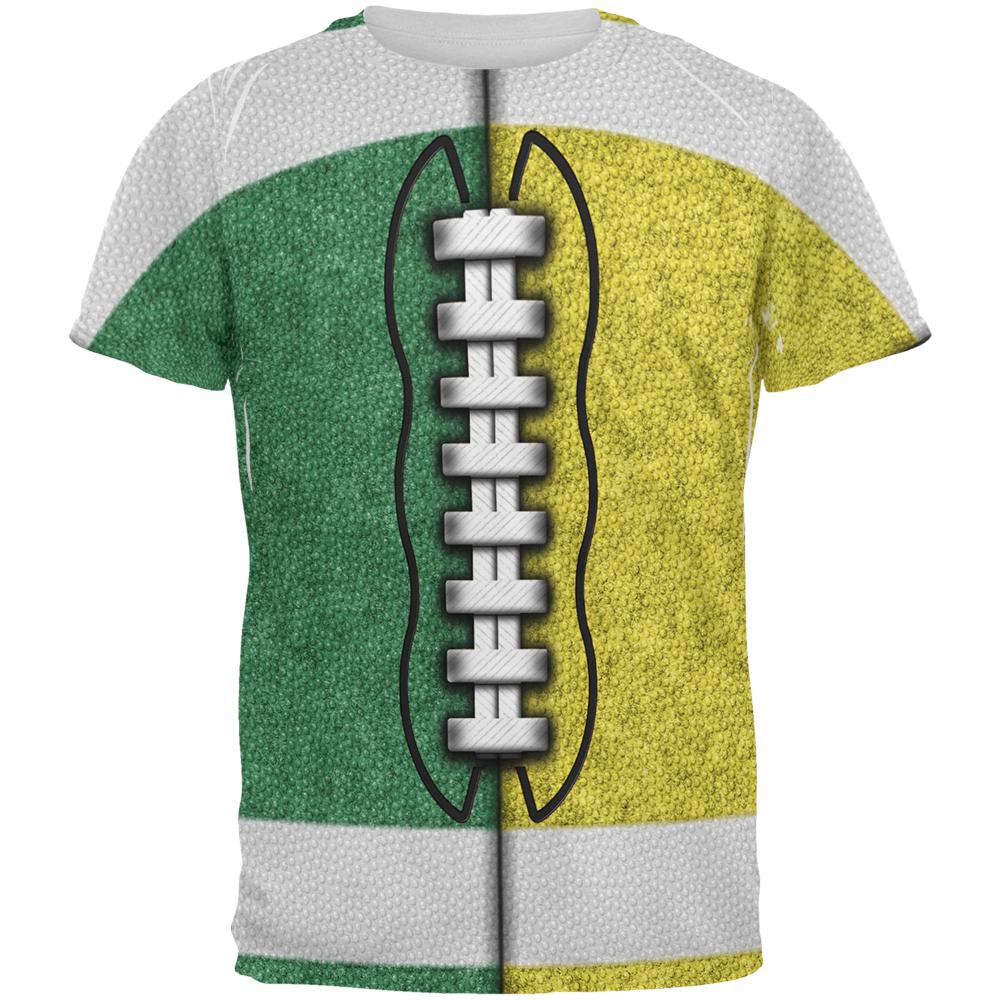 Fantasy Football Team Green and Yellow All Over Mens T Shirt Men's T-Shirts Old Glory 2XL Multi