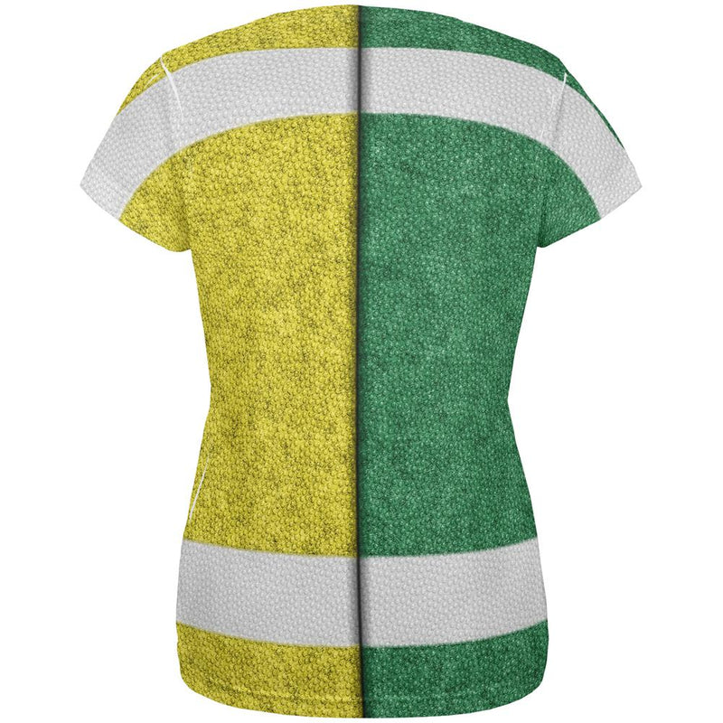 Fantasy Football Team Green and Yellow All Over Womens T Shirt Women's T-Shirts Old Glory