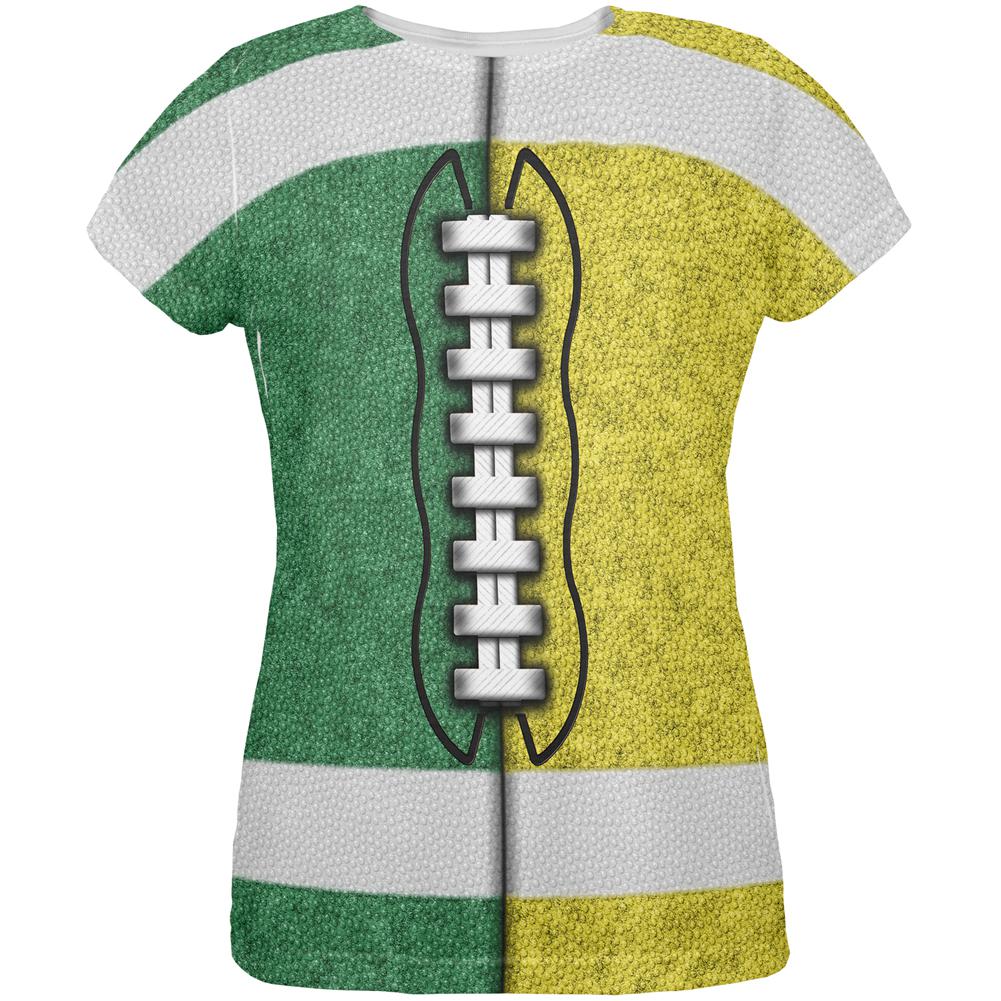 Fantasy Football Team Green and Yellow All Over Womens T Shirt Women's T-Shirts Old Glory 2XL Multi