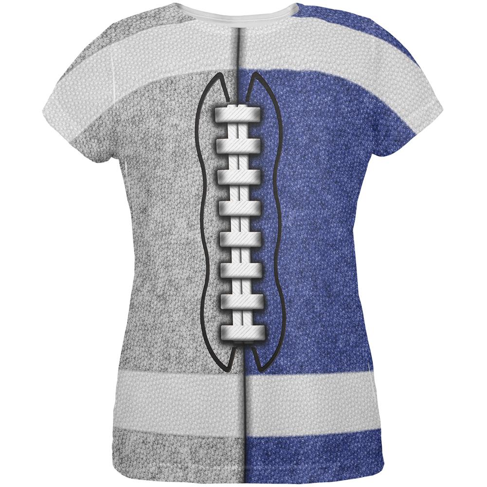 Fantasy Football Team Grey and Blue All Over Womens T Shirt Women's T-Shirts Old Glory 2XL Multi