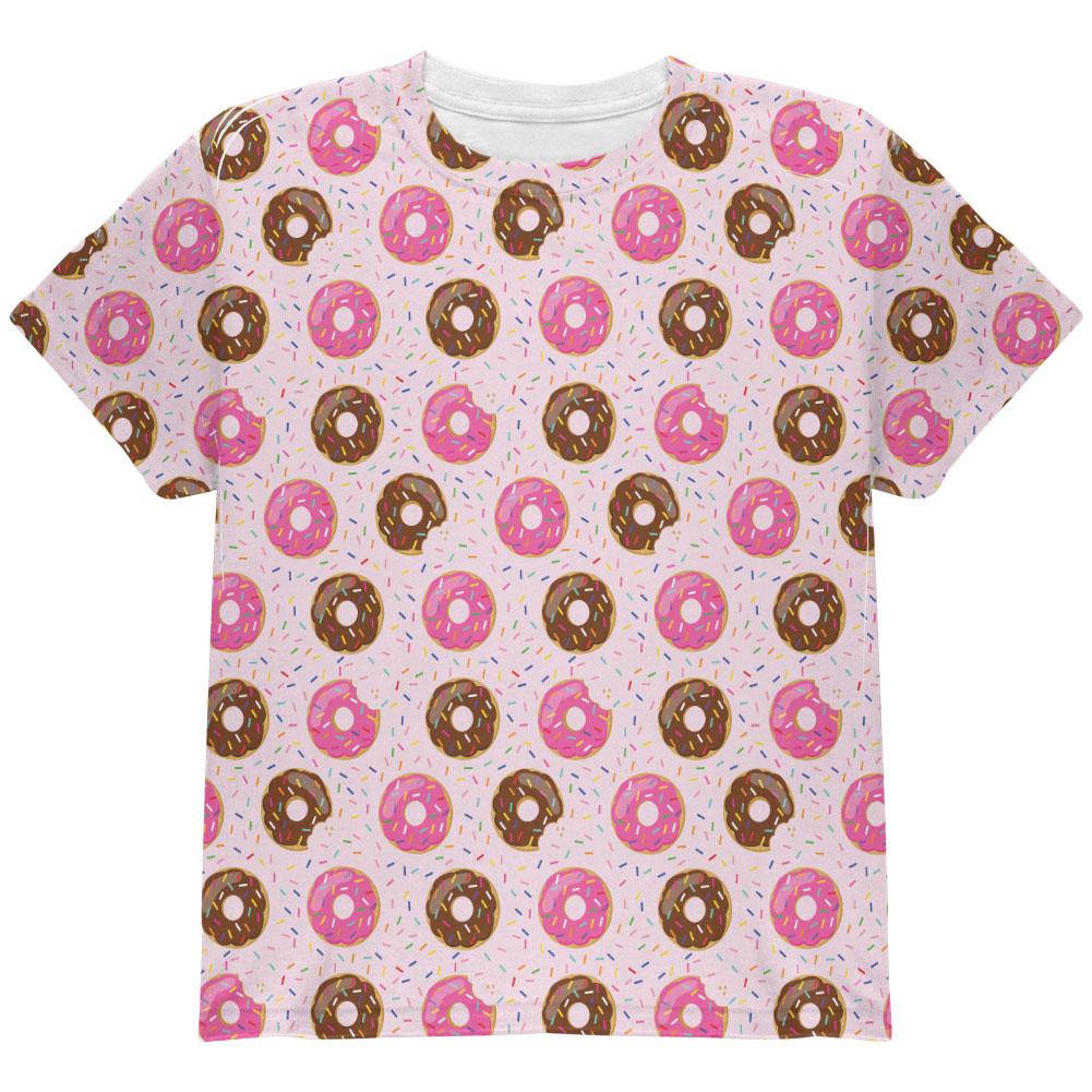Frosted Donut Sprinkles Food Repeat Pattern All Over Youth T Shirt Youth T-Shirts Old Glory SM Pink