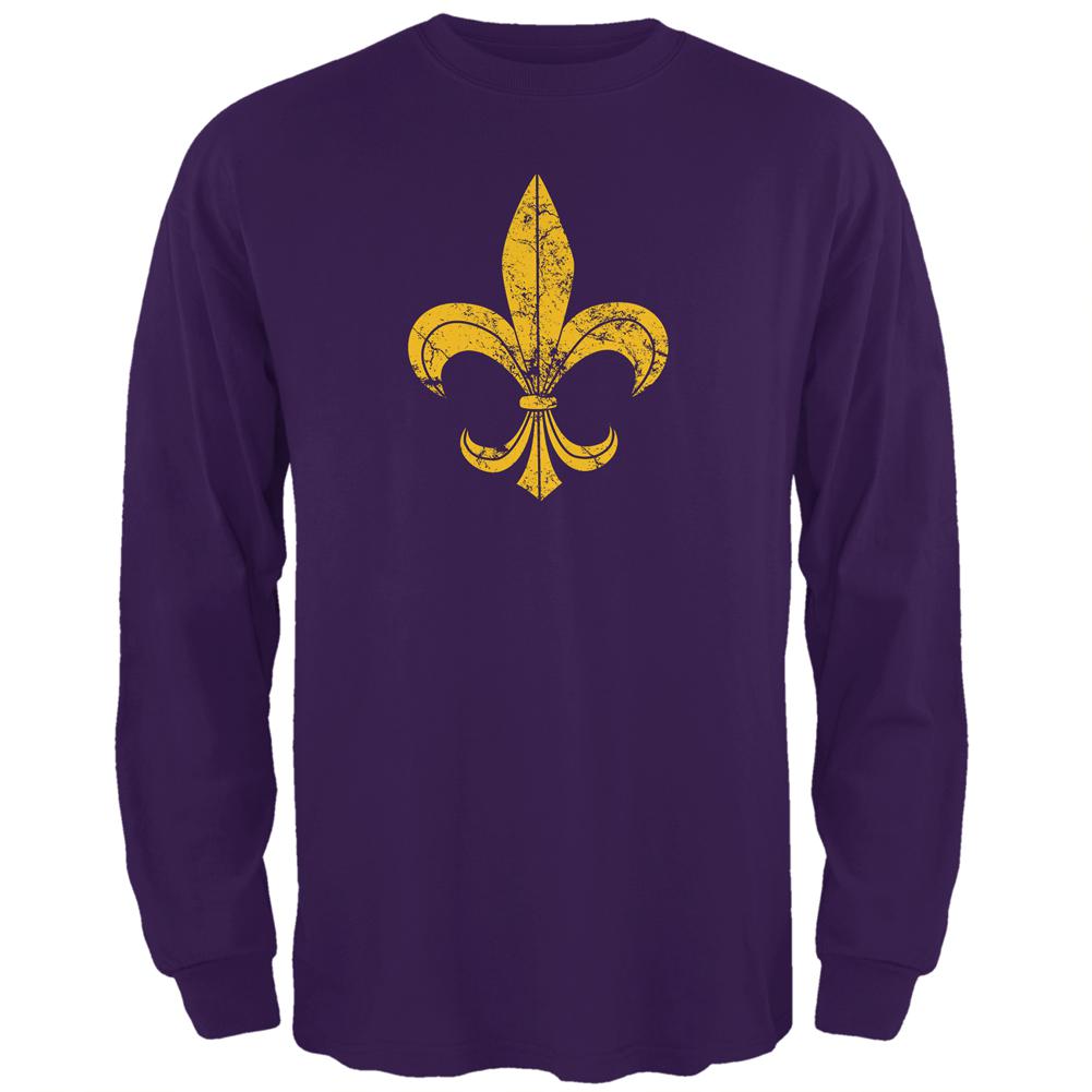 Mardi Gras Distressed Fleur-de-lis Mens Long Sleeve T Shirt Men's Long Sleeves Old Glory 2XL Purple