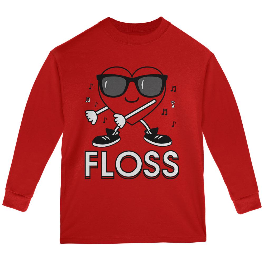 Valentine's Day Floss Flossing Dancing Heart Youth Long Sleeve T Shirt Youth Long Sleeves Old Glory LG Red