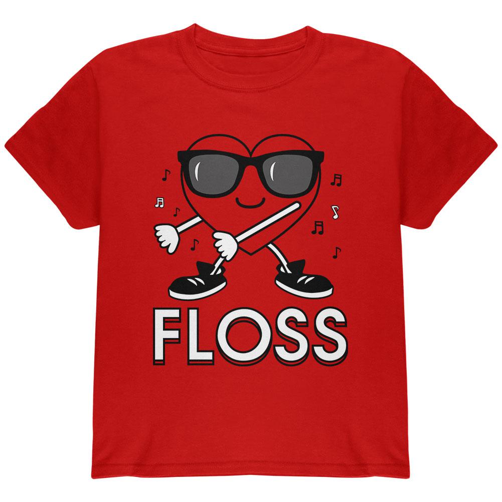 Valentine's Day Floss Flossing Dancing Heart Youth T Shirt Youth T-Shirts Old Glory LG Red
