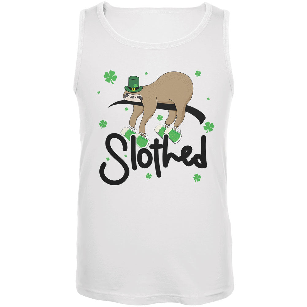 St. Patrick's Day Slothed Sloth Sloshed Drinking Mens Tank Top Men's Tank Tops Old Glory 2XL White