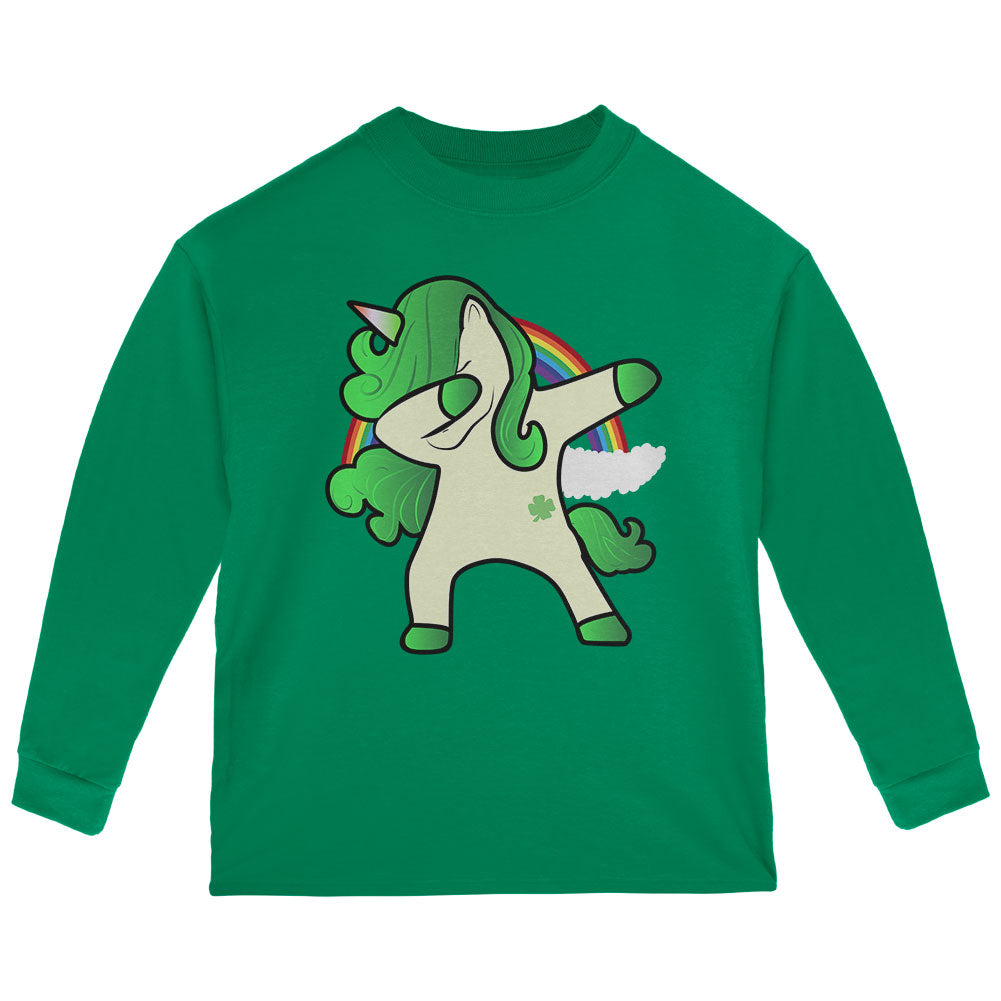 St. Patrick's Day Irish Dabbing Unicorn Toddler Long Sleeve T Shirt Toddler Long Sleeves Old Glory 2T Green