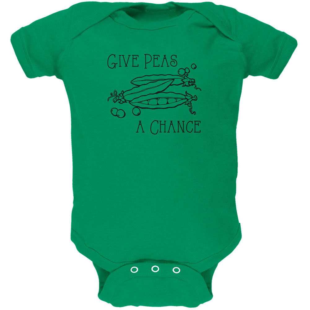 Give Peas Peace a Chance Soft Baby One Piece Baby One Piece Old Glory 0-3M Kelly Green