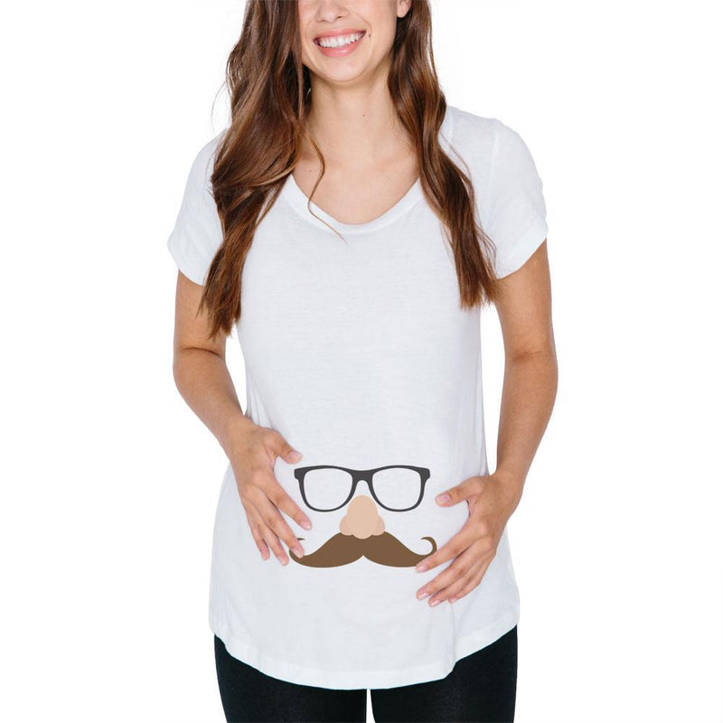 Halloween Glasses & Mustache Disguise Costume Maternity Soft T Shirt Maternity T-Shirts Old Glory 2XL White